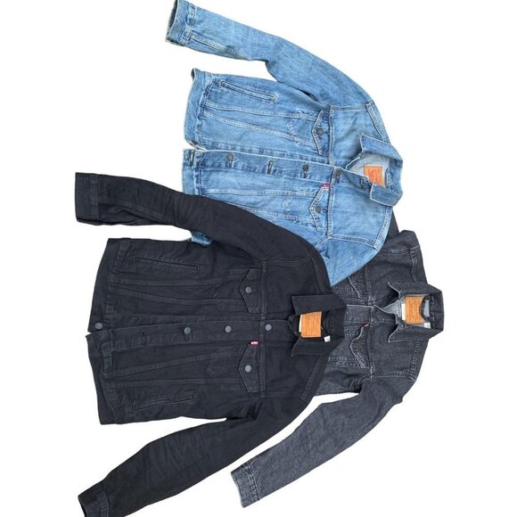 BUNDLE of 3 Vintage Levi's Trucker Denim Jackets - Blue Black Gray - Picture 9 of 13